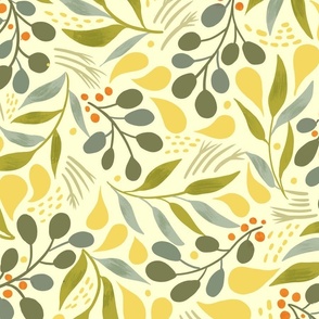 Laura Leafy yellow wallpaper scale