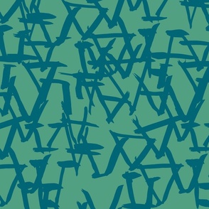 Modern Tribal Marks Geometric Pattern - Green and Teal Blue