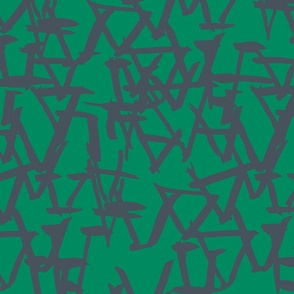Modern Tribal Marks Geometric Pattern - Green and Gunmetal Gray 