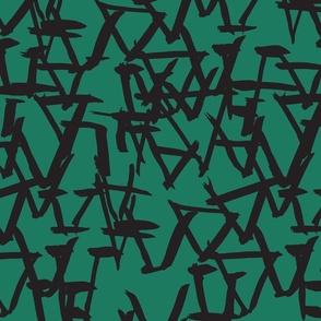 Modern Tribal Marks Geometric Pattern - Emerald Green and Black 