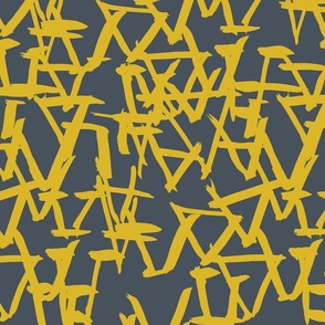 Modern Tribal Marks Geometric Pattern - Gunmetal Gray and Yellow 