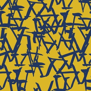Modern Tribal Marks Geometric Pattern - Yellow and Navy Blue 