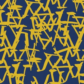 Modern Tribal Marks Geometric Pattern - Navy Blue and Yellow