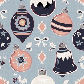 Holiday Ornaments Navy and Peach