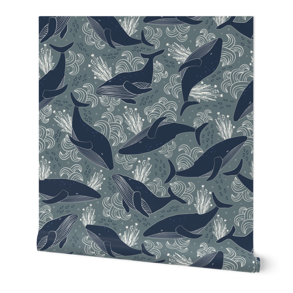 Blockprint Whale Swim_ Slate