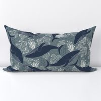 Blockprint Whale Swim_ Slate