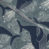 Blockprint Whale Swim_ Slate