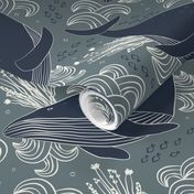 Blockprint Whale Swim_ Slate