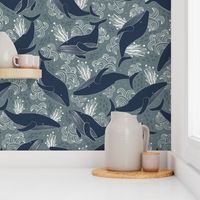 Blockprint Whale Swim_ Slate