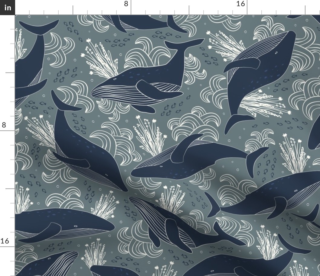Blockprint Whale Swim_ Slate