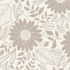 Boho botanical nondirectional floral line art | Medium Scale | Warm Cream White, Beige Brown