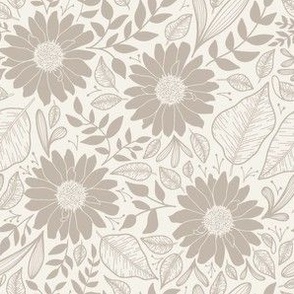 Boho botanical nondirectional floral line art | Small Scale | Warm Cream White, Beige Brown