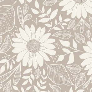 Boho botanical nondirectional floral line art | Medium Scale | Beige brown, warm cream