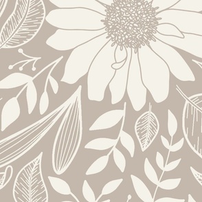 Boho botanical nondirectional floral line art | Jumbo Scale | Beige brown, warm cream