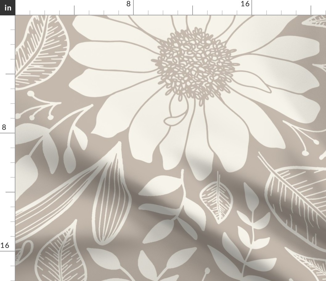 Boho botanical nondirectional floral line art | Jumbo Scale | Beige brown, warm cream