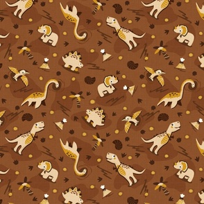 Retro Cute Dinosaurs Brown and Yellow