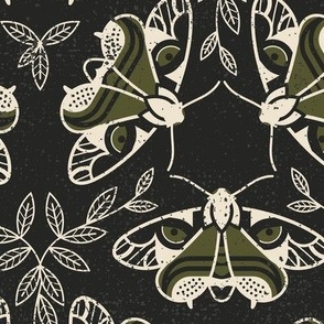Tiger Moth Block Print - Dark Olive - xl
