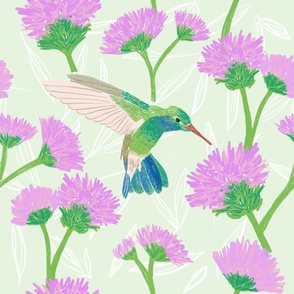 Hummingbird and Flowers - Jumbo