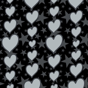L - Black Hearts & Stars – Valentines Love Heart Stripe