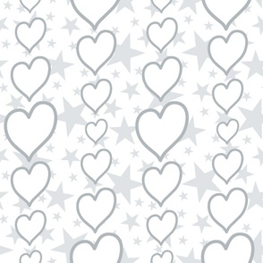 L - White Hearts & Stars – Valentines Love Heart Stripe