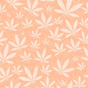 Large Scale Marijuana Cannabis Leaves in Pantone Peach Fuzz 2024 Color of The Year