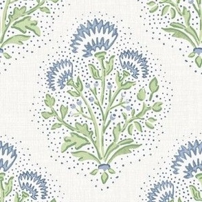 Campbell Bloom Muted Blue and Green on Cream