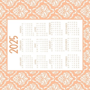 2025 Calendar Peach Fuzz Damask Wall Hanging or Tea Towel