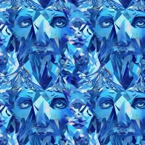 Blue Abstract Faces - small