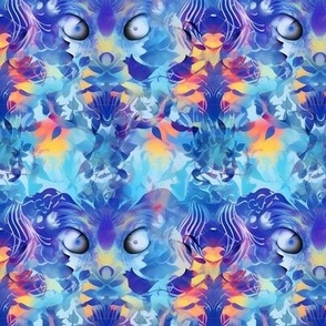 Blue & Orange Abstract Faces - small