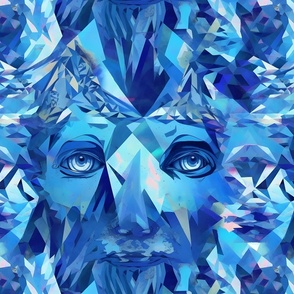 Blue Abstract Faces - large