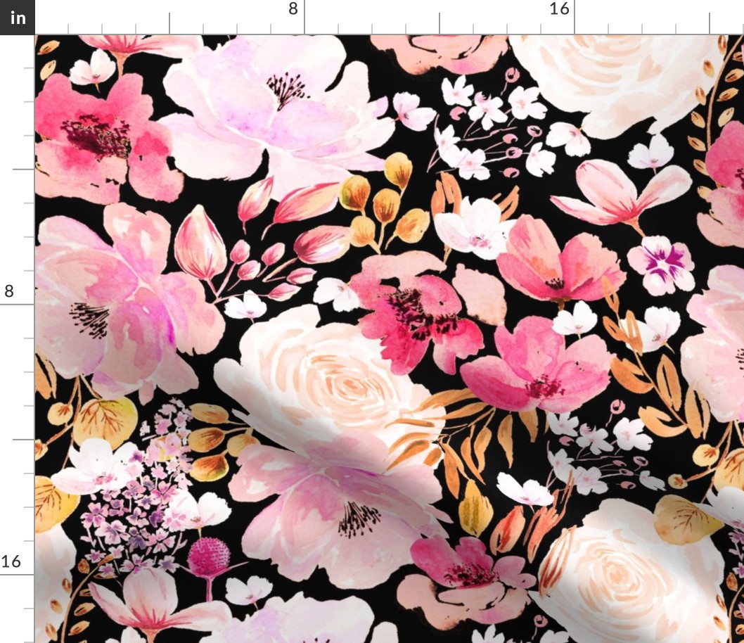 Floral Chaos in black and pink M
