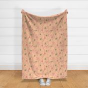 delicate flowers in shades of light pink / coral on a peach / peach fuzz background  - medium scale