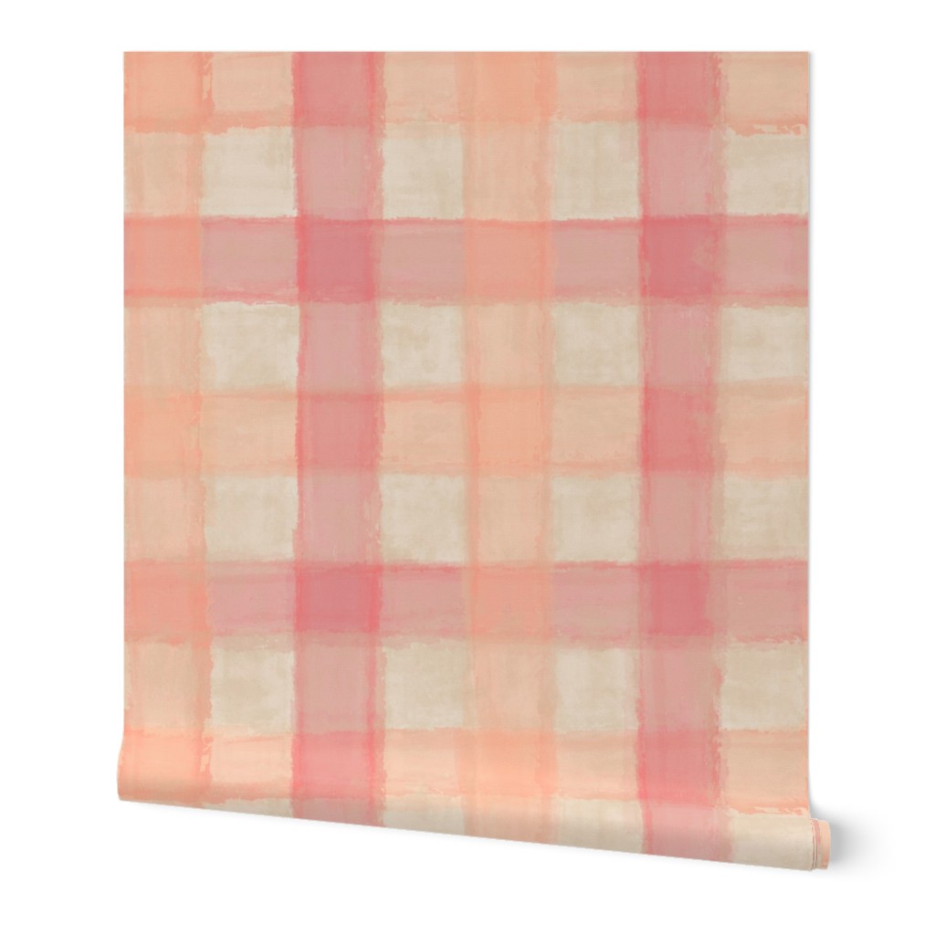 Painted Gingham Plaid - Pantone Color of the Year 2024: Peach Fuzz