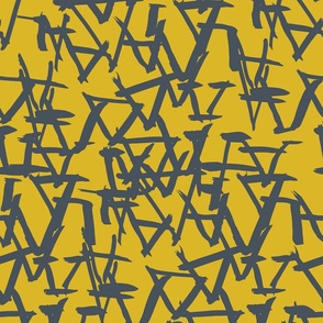 Modern Tribal Marks Geometric Pattern - Yellow and Gunmetal Gray 