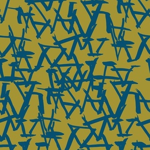 Modern Tribal Marks Geometric Pattern - Gold and Dark Blue