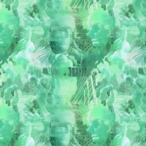 Green & White Abstract Faces - small