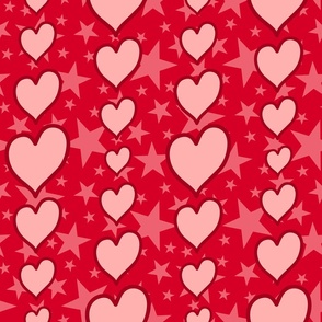 L - Red Hearts & Stars – Bright Valentines Love Heart Stripe