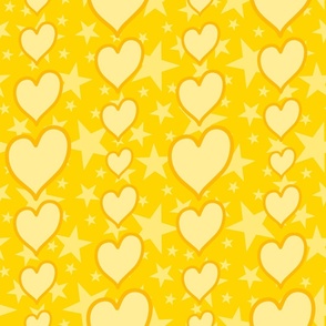 L - Yellow Hearts & Stars – Bright Valentines Love Heart Stripe