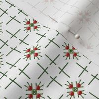 Holly Berry Snowflakes 1950’s Christmas in red and green - 2x2