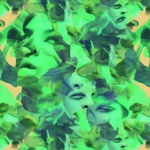 Green Abstract Faces - large