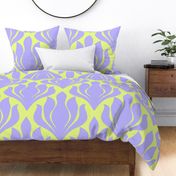 Large _ Modern Floral Ornament Lilac Neon Yellow