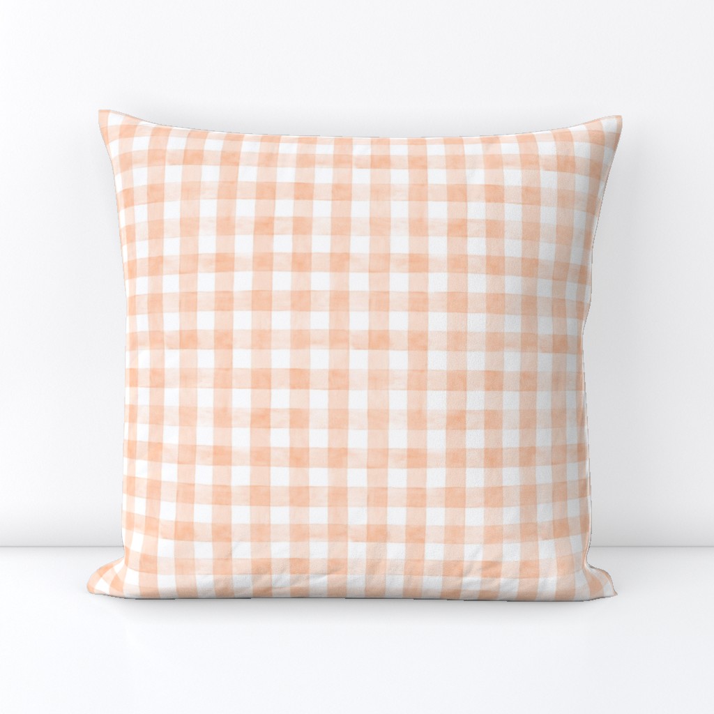 Peach Fuzz Watercolor Gingham - Small Scale - Buffalo Plaid Checkers Apricot Orange Pantone 2024 Color of the Year
