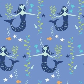 Little Mermaids on Cornflower Blue
