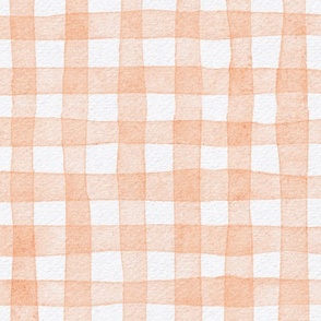 peach fuzz french country gingham - pantone color of the year 2024 - watercolor botanical peach plaid wallpaper