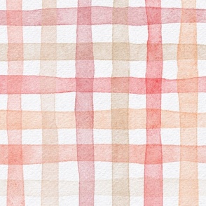 peach fuzz french country gingham - pantone color of the year 2024 - peach plethora color palette - watercolor botanical peach plaid wallpaper