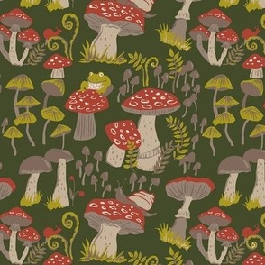 Toadstools on Olive Green