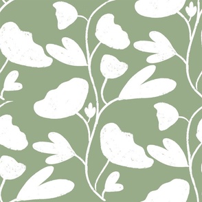 Retro botanical spring flowers hand drawn white eggshell green artichoke