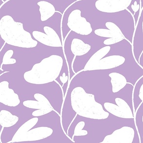 Retro botanical spring flowers hand drawn white eggshell purple violet