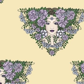 Lavender Roses Pagan Goddess On Yellow Background 