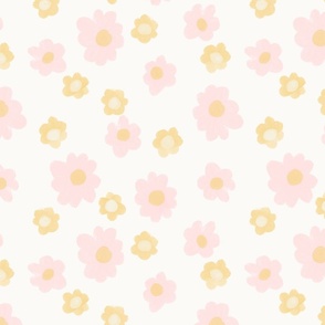 Sweet and Simple Painted Flowers in Yellow and Pink - Small Scale